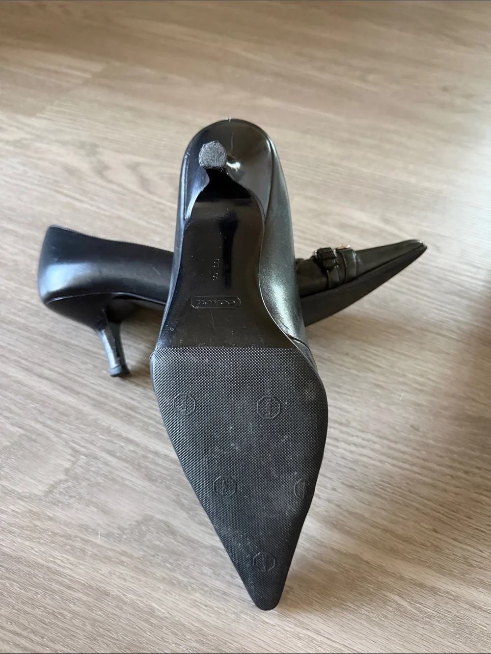 Coach Black Pointed-Toe Buckle Heels